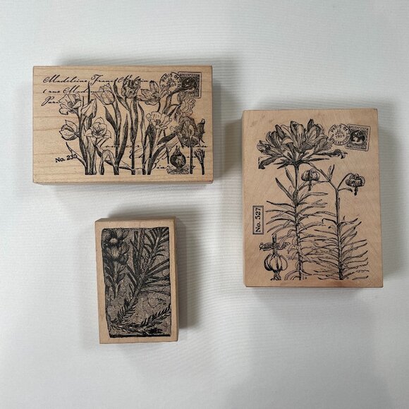 Vtg Stampa Rosa Wood Rubber Stamp Botanical Floral Set Scrapbooking Card Making - Picture 1 of 14